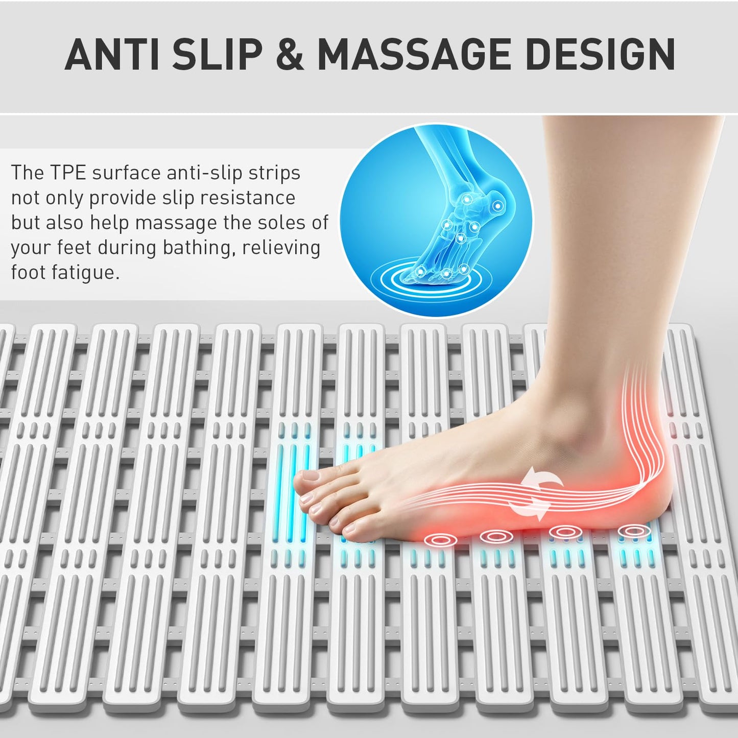 XIYUNTE Shower Mat Non Slip Bath Mat for Tub - 36 x 16 Inch Bathtub Mat Non Slip Shower Mat for Inside Shower, TPE Bath Mat with Powerful Suction Cup, Easy to Cut Bath Tub Mat, Grey