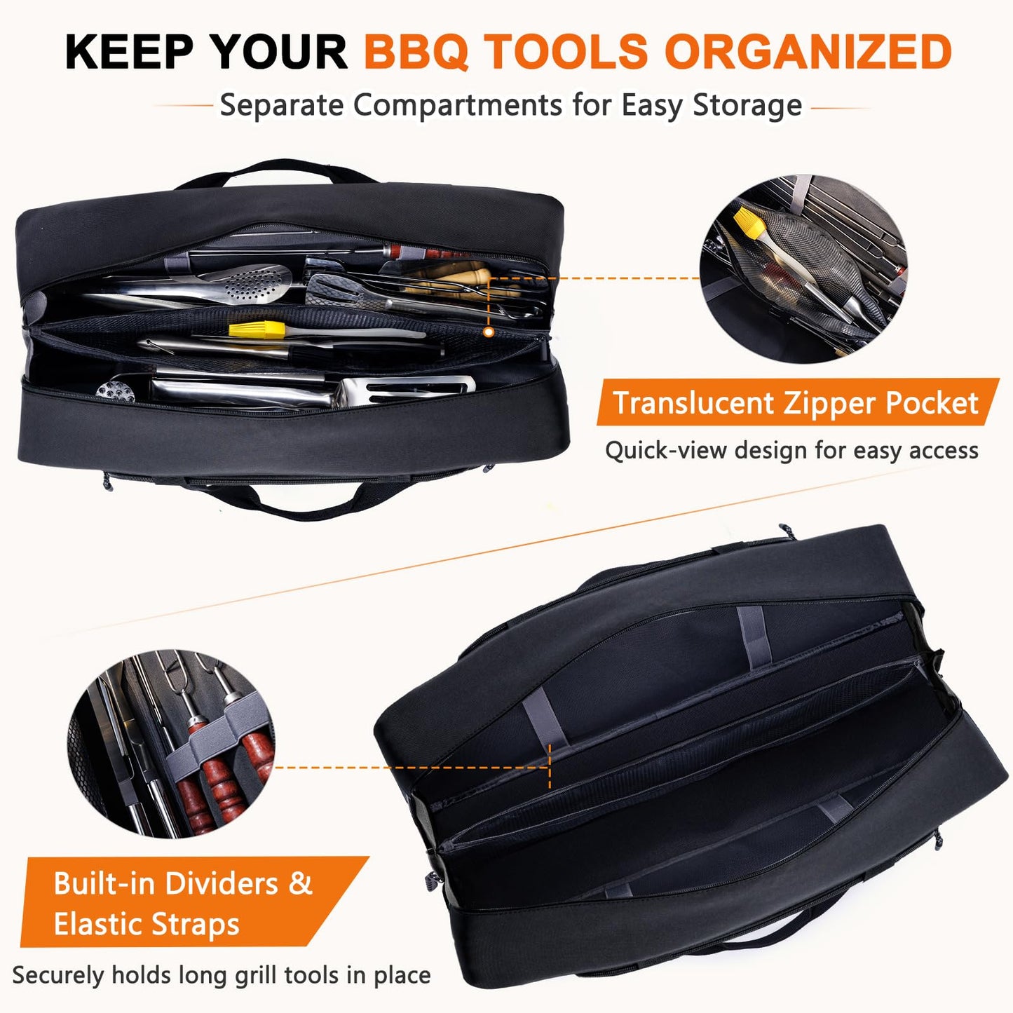 Grill Tool Bag, 22" Heavy Duty BBQ Accessories Organizer with Insulated Lining, Large Grill Utensil Organizer & Caddy for Blackstone Griddle, Camping, Tailgating, BBQ Gifts for Men (Bag Only)