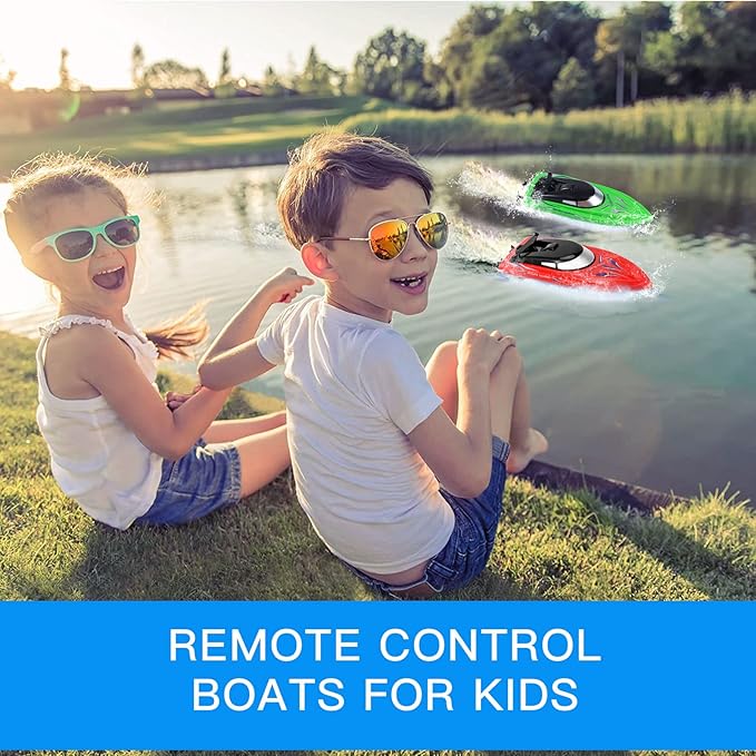 Lumiparty 2PACK RC BoatRemote Control Boats for Kids and Adults10km/H 2.4G High Speed Remote Control BoatFast RC Boats for Pools and Lakes with 4 Rechargeable Battery.(Red+Green)