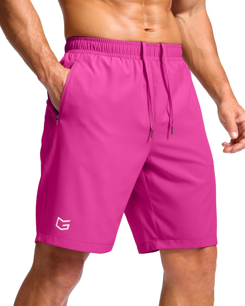 G Gradual Men's Athletic Running Shorts with Zipper Pockets Quick Dry 7"/ 5"/ 9" Workout Gym Shorts for Basketball Hiking(Rose,9XXXL)