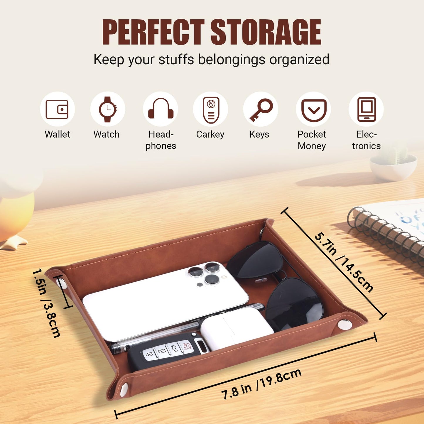 3 Years Anniversary,Leather Tray Engraved Personalized Tray, for him, Husband, Wife 3 Years Together Keepsake Gift for Couple Christmas,Valet Desktop Storage Organizer (3 Years)