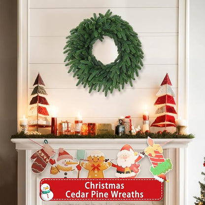 Christmas Wreaths Outdoor Realistic 24 Inch Large Artificial Winter Greenery Pine Cedar Wreaths for Windows Xmas Holiday Home Table Mantle Yard Staircase Wall Door Porch Hanging Decor Outdoor Indoor