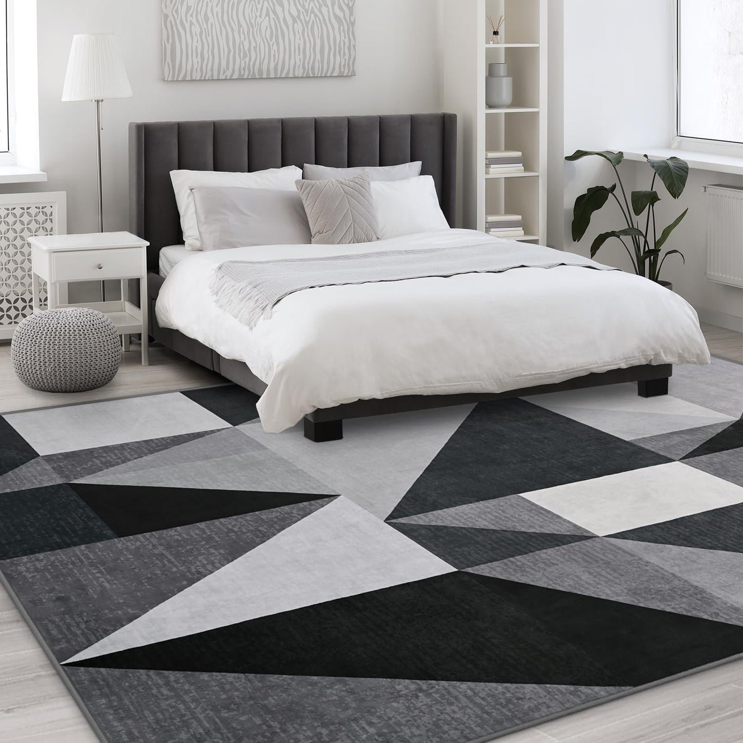 TWINNIS Indoor Modern Area Rug, 5x7 Geometric Patchwork Style Washable Large Rugs for Living Room Bedroom Hardwood Floors, Non Shedding Non Anti Backing Soft Carpet Home Floor Decor, Grey