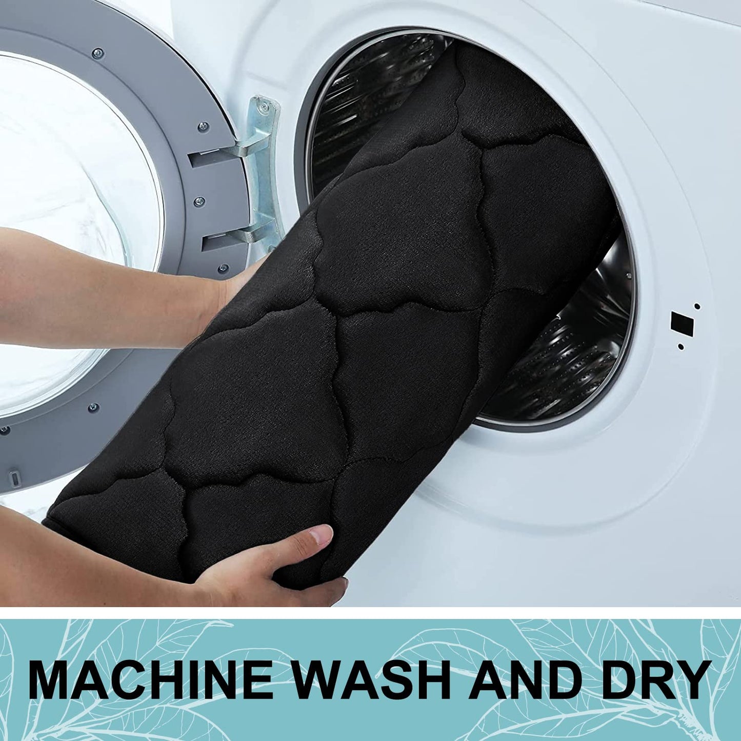 OLANLY Memory Foam Toilet Rugs U-Shaped 24x20, Ultra Soft and Absorbent Bathroom Rugs, Non-Slip, Comfortable, Machine Washable Contour Bath Mat for Toilet Base, Home Decor Accessories, Black