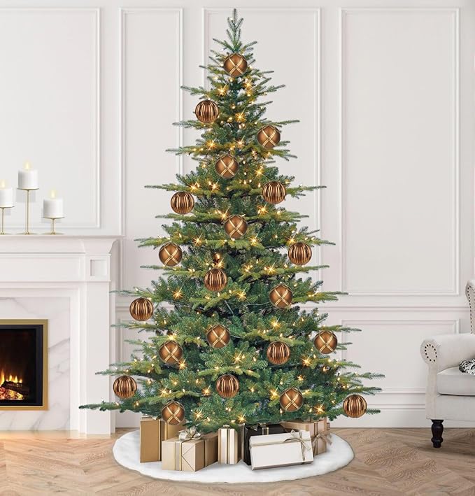 4.7" Large Plastic Christmas Balls Ornaments Set of 4, Glitter Shatterproof Christmas Bulbs Ornaments for Xmas Tree Decorations, Bronze & Brown Ornament for Tree, Mantel, Garland, Winter Holiday Decor
