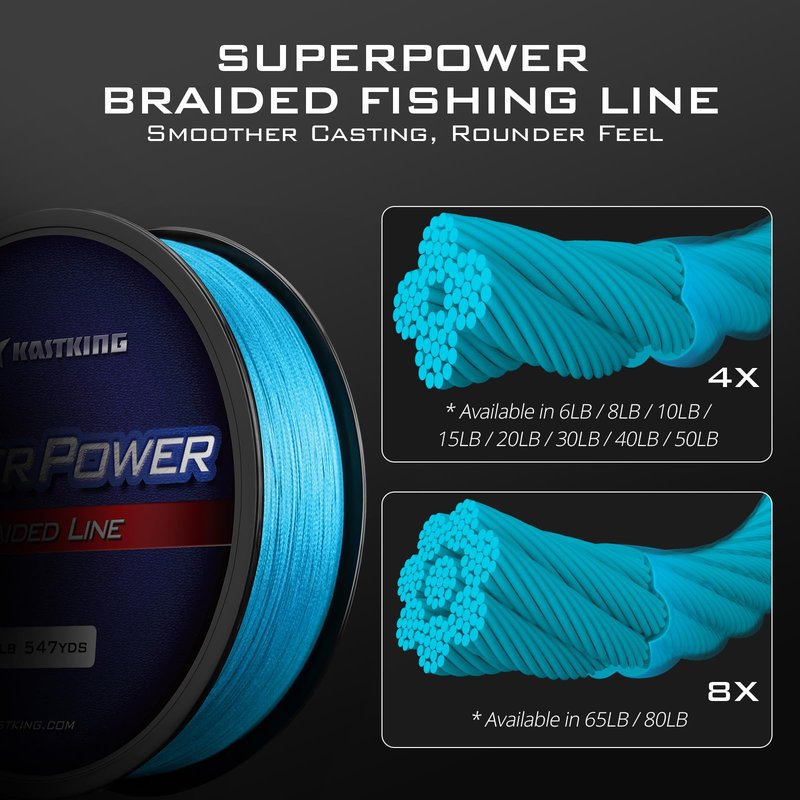 KastKing Superpower Braided Fishing Line, Sky Blue, 40 LB, 500+47 Yds