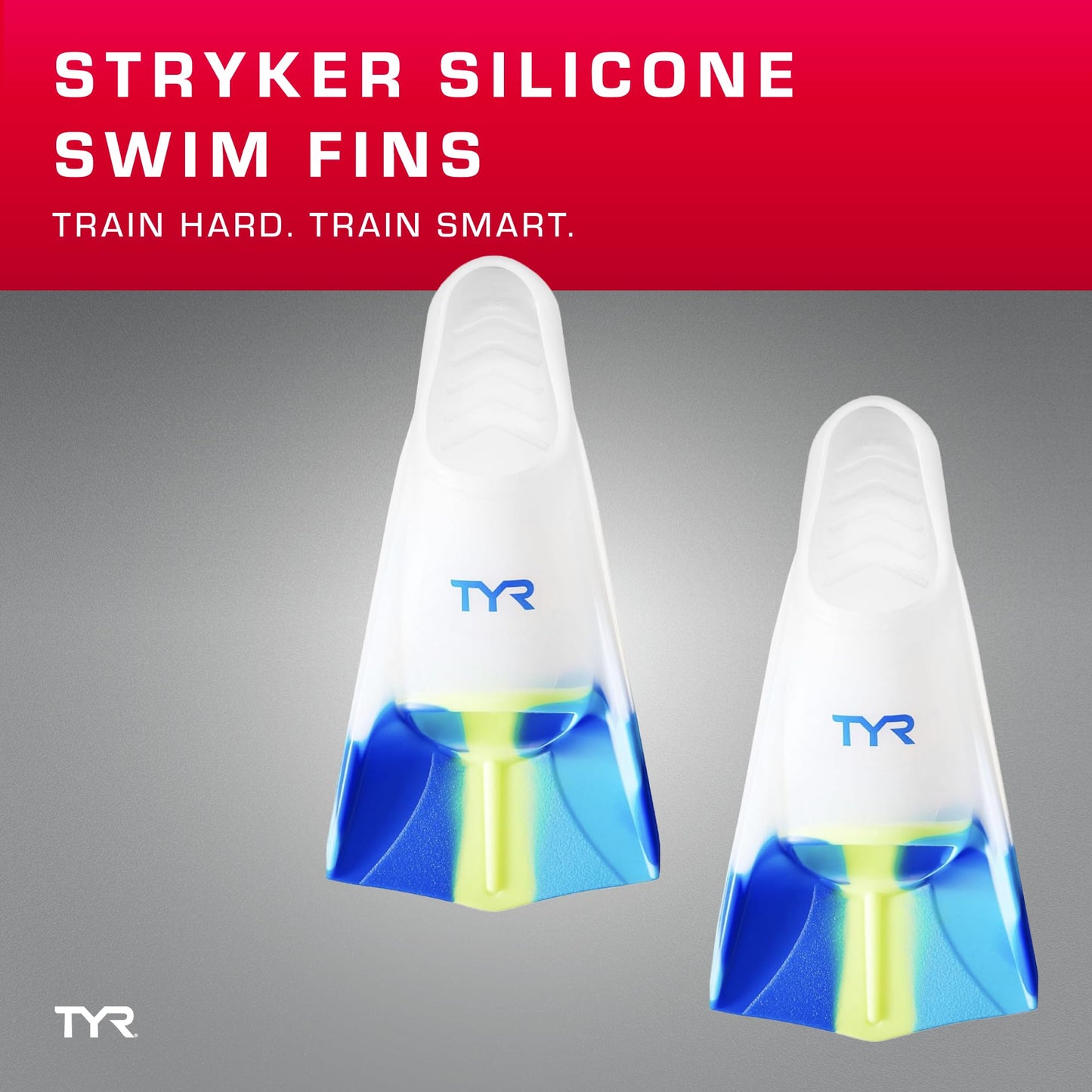 TYR Stryker Silicone Swim Fin for Racing and Training, XX-Large, Blue/Navy/Clear