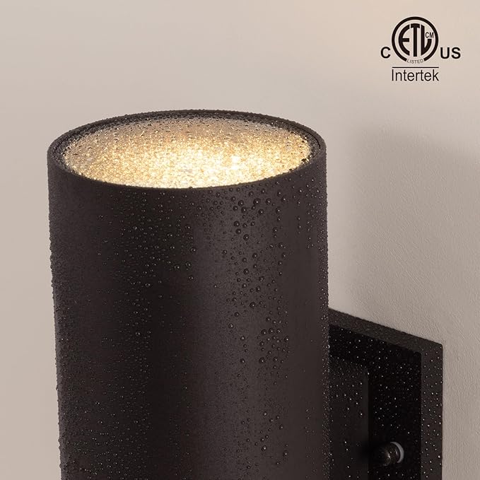 mirrea 14" Modern Outdoor Porch Light Patio Light in 2 Lights with Aluminum Cylinder and Tempered Glass Cover Waterproof Wall Sconce 2 Pack (Oil Rubbed Bronze)