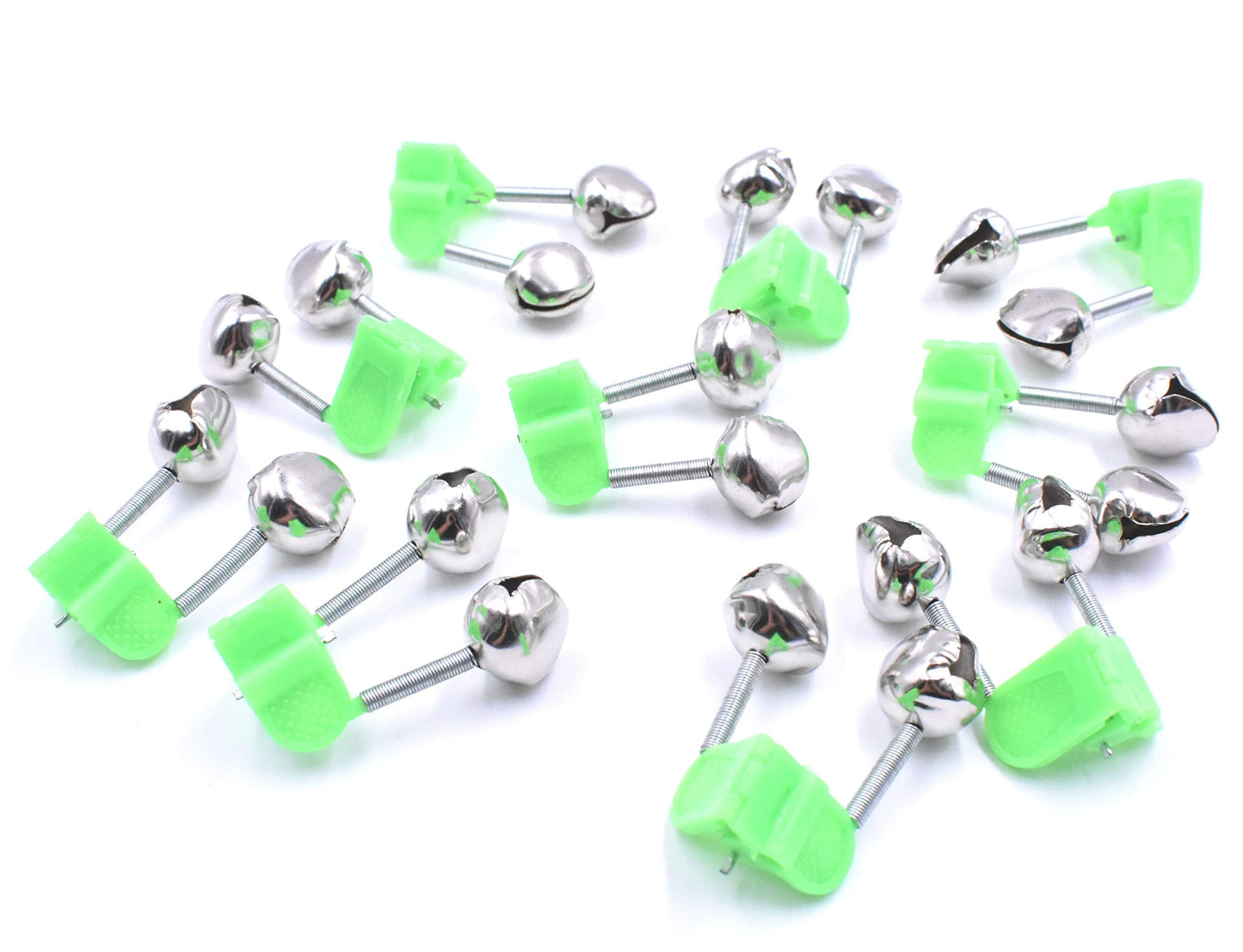 Art&Beauty 10Pcs Fishing Rod Alarm Dual Alert Bells Green Silver Tone