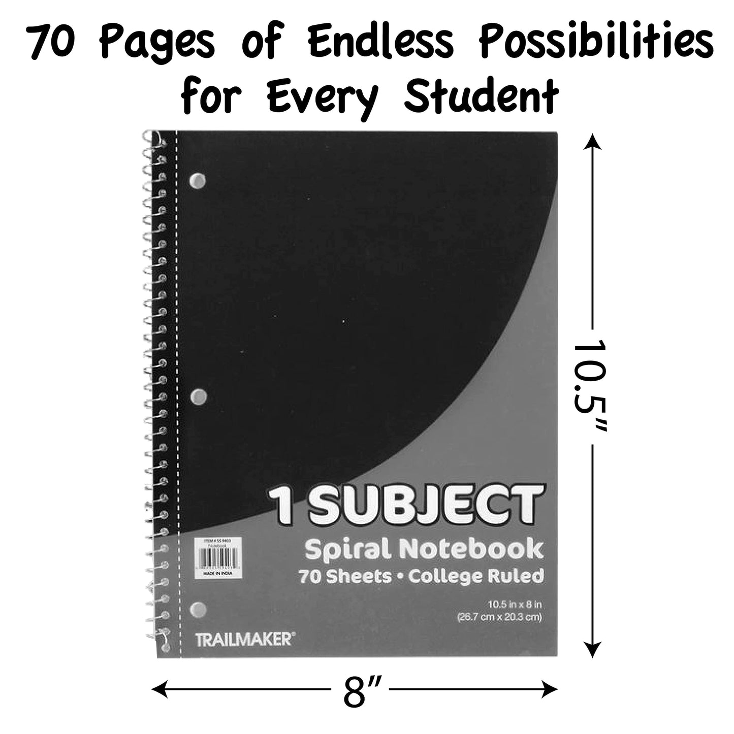 Trail maker Bulk Notebooks (50 Pack), One Subject Notebooks College Ruled, 140 Pages (70 Sheets),Spiral Bulk Notebooks for Kids, School Supplies, Journaling, Note Taking, Students, and Work