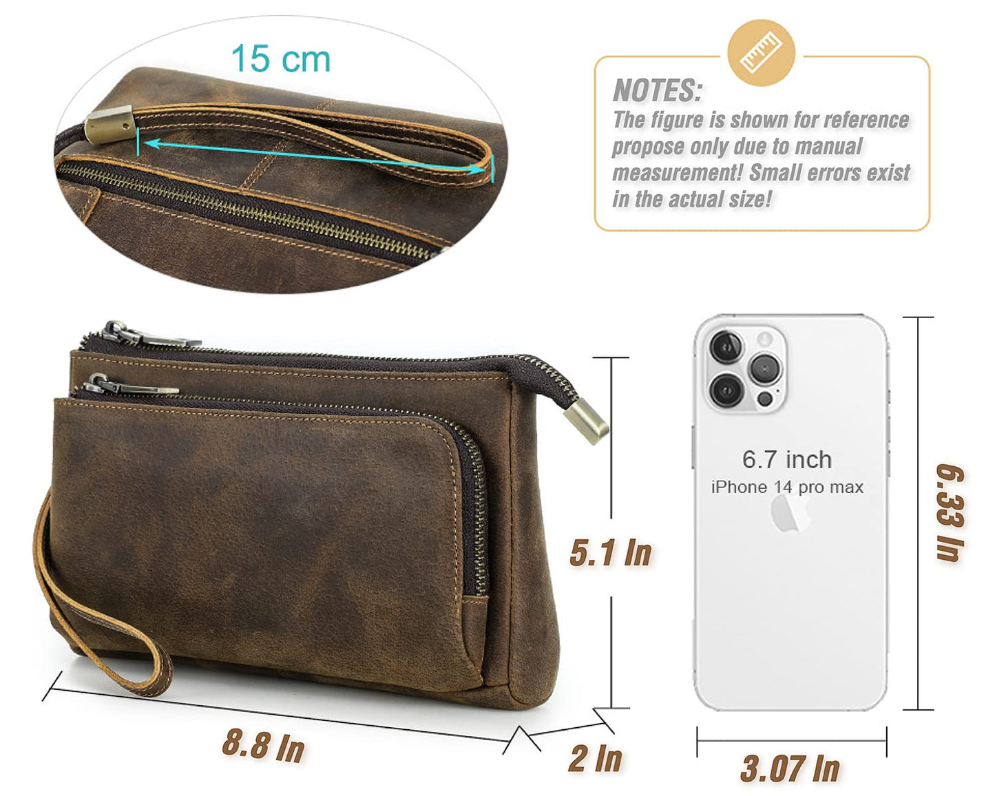 CataPurus Electronic Organizer Zipper Bag Tech Kit, Top Grain Leather Handmade, Portable Compact Travel Apple Accessories Storage Pouch Fits Phone, USB Cables, Power Banks, Chargers, Hard Drive
