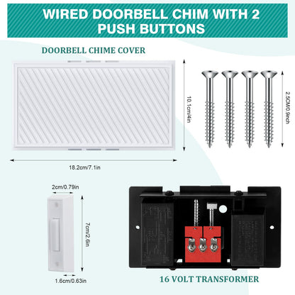 Saillong Wired Doorbell Chime with 2 Lighted Push Buttons, 16V 10VA Two Sounds Front and Rear Hardwire Door Bell Kit for Home Wall Inside, Compatible with Most Brand Doorbells(Black, White, Yellow)