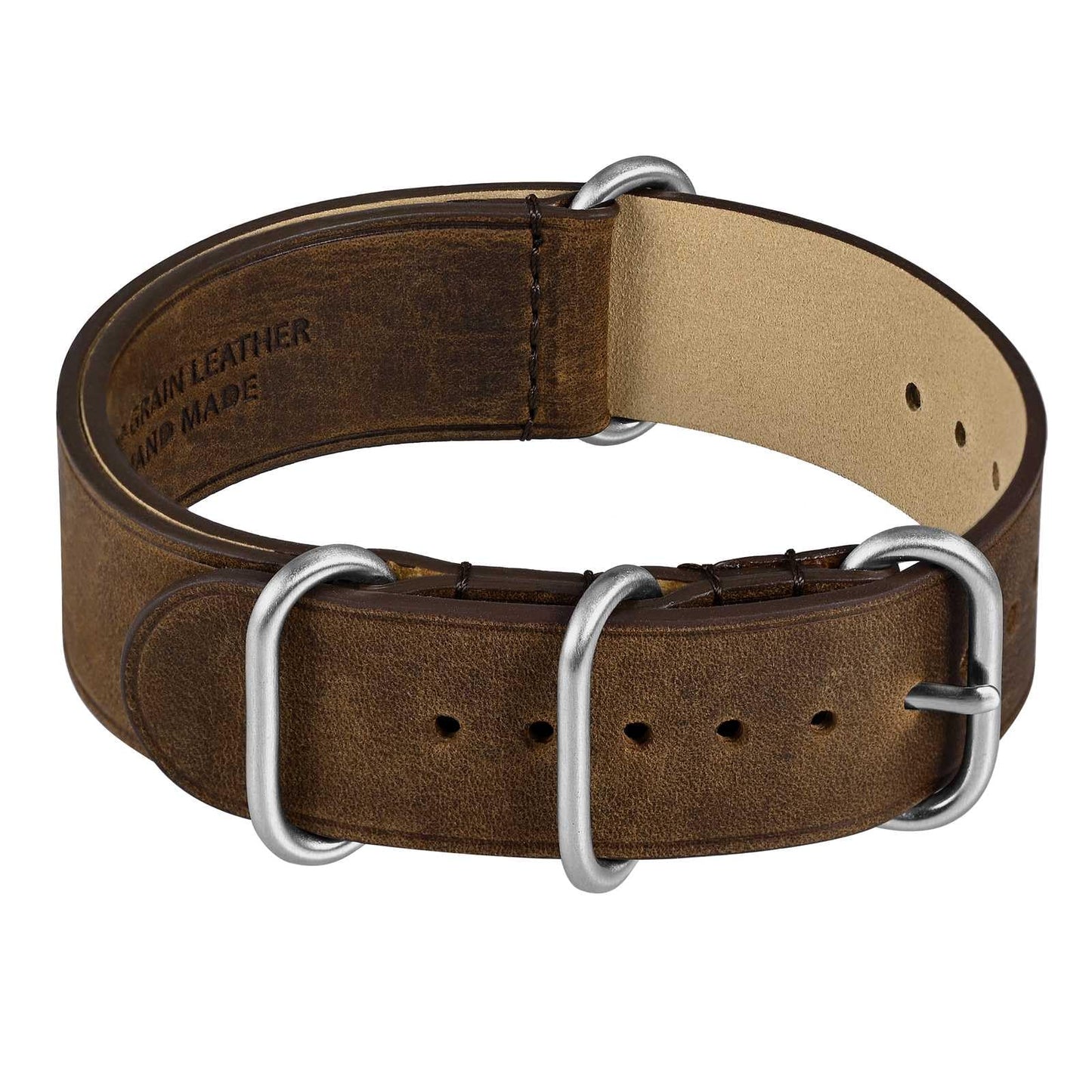 WOCCI 20mm One-piece Watch Band for Men, Top Grain Leather, Brushed Hardware (Retro Brown)
