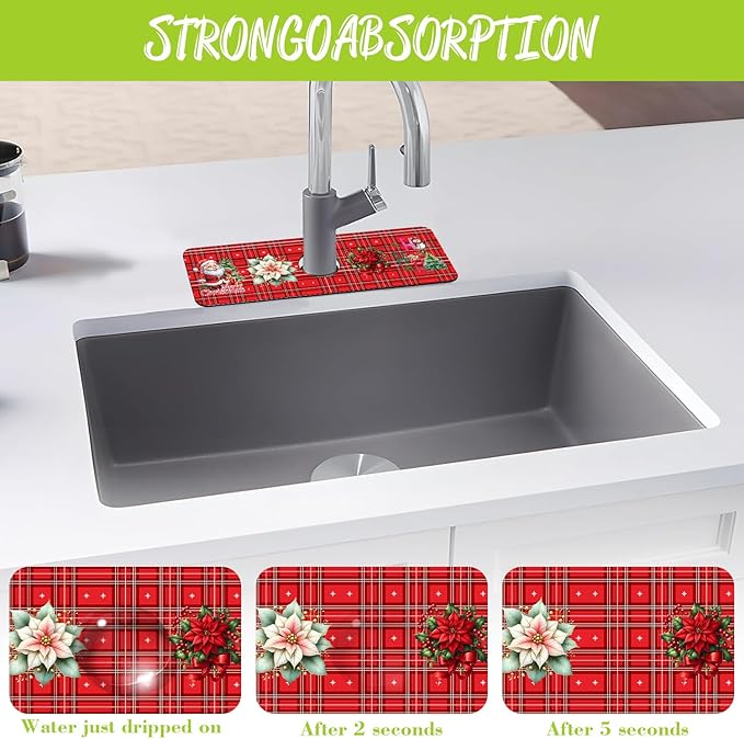 Chrismas Sink Splash Guard Faucet Mat Christmas Absorbent Fast Drying Mat Sink