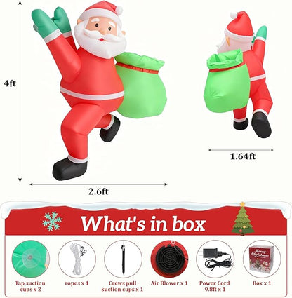 4FT Christmas Inflatable Santa Claus Outdoor Decorations Built-in Bright LEDs, Xmas Santa Carrying Present Sack, for Window Wall Roof Yard Garden Lawn Home Party