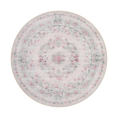 Wonnitar Bow Print Washable 4ft Round Rug, Pink Circle Rug for Girl Nursery Decor, Non Slip Ultra-Thin Soft Boho Floral Small Cute Circular Carpet for Kids Bedroom Baby Room, Light Pink