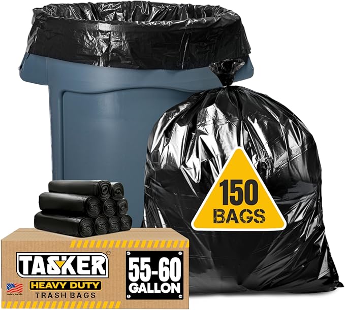 Tasker 55-60 Gallon Trash Bags Heavy Duty | Mega ValuePack 150 Bags | Large