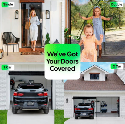 UnBugs Garage Screen Doors for 2 Car Garage - Fits Double Garage Doors up to 16 Feet Wide x 8 Feet Tall MAX- Pet & Kid Friendly, Self-Closing - Hands Free Magnet Closure Keeps Bugs Out & Breeze in