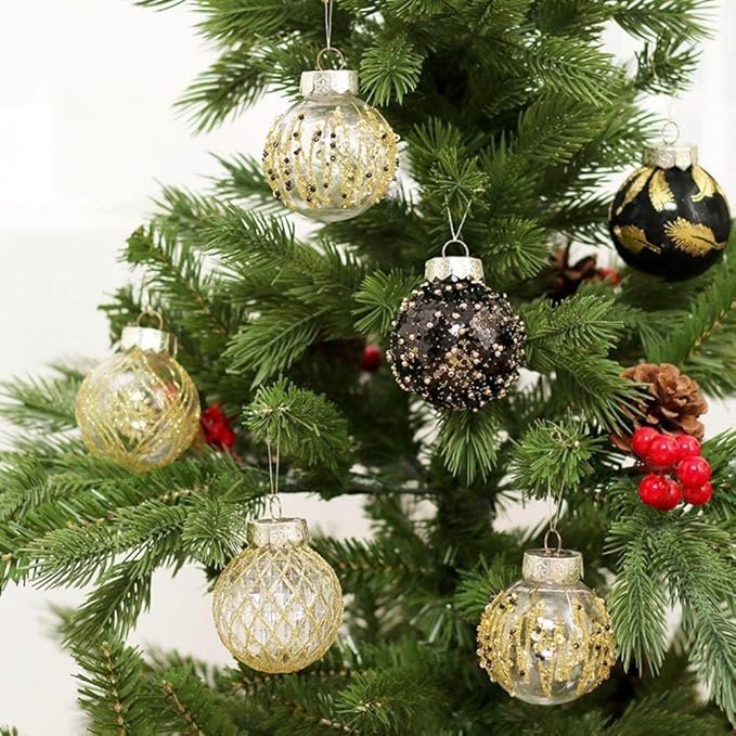 25Pcs Christmas Ornaments Sets 2.36” Christmas Ball Ornaments Christmas Tree Ornaments Shatterproof Xmas Balls Bulbs for Holiday Wedding Party Christmas Tree Decoration（Black Gold）