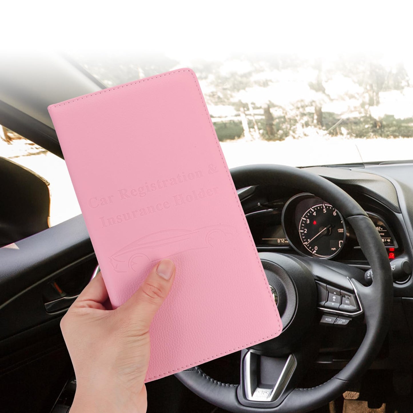 Cacturism Car Registration and Insurance Holder, Car Accessories Vehicle Glove Box Car Organizer Women Car Accessories with Magnetic Shut for Cards, Essential Document, Driver License, Pink