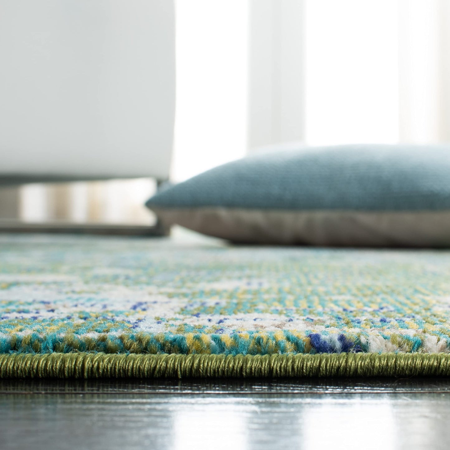 SAFAVIEH Madison Collection Area Rug - 3' Square, Green & Turquoise, Boho Abstract Distressed Design, Non-Shedding & Easy Care, Ideal for High Traffic Areas in Living Room, Bedroom (MAD425Y)