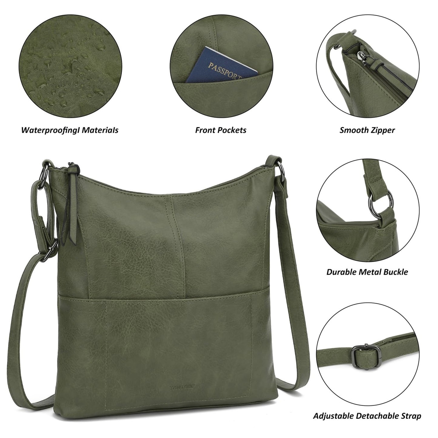 TANTOMI Crossbody Bags Handbags for Women Vegan Leather Purse and Shoulder Bag with Adjustable Shoulder Strap