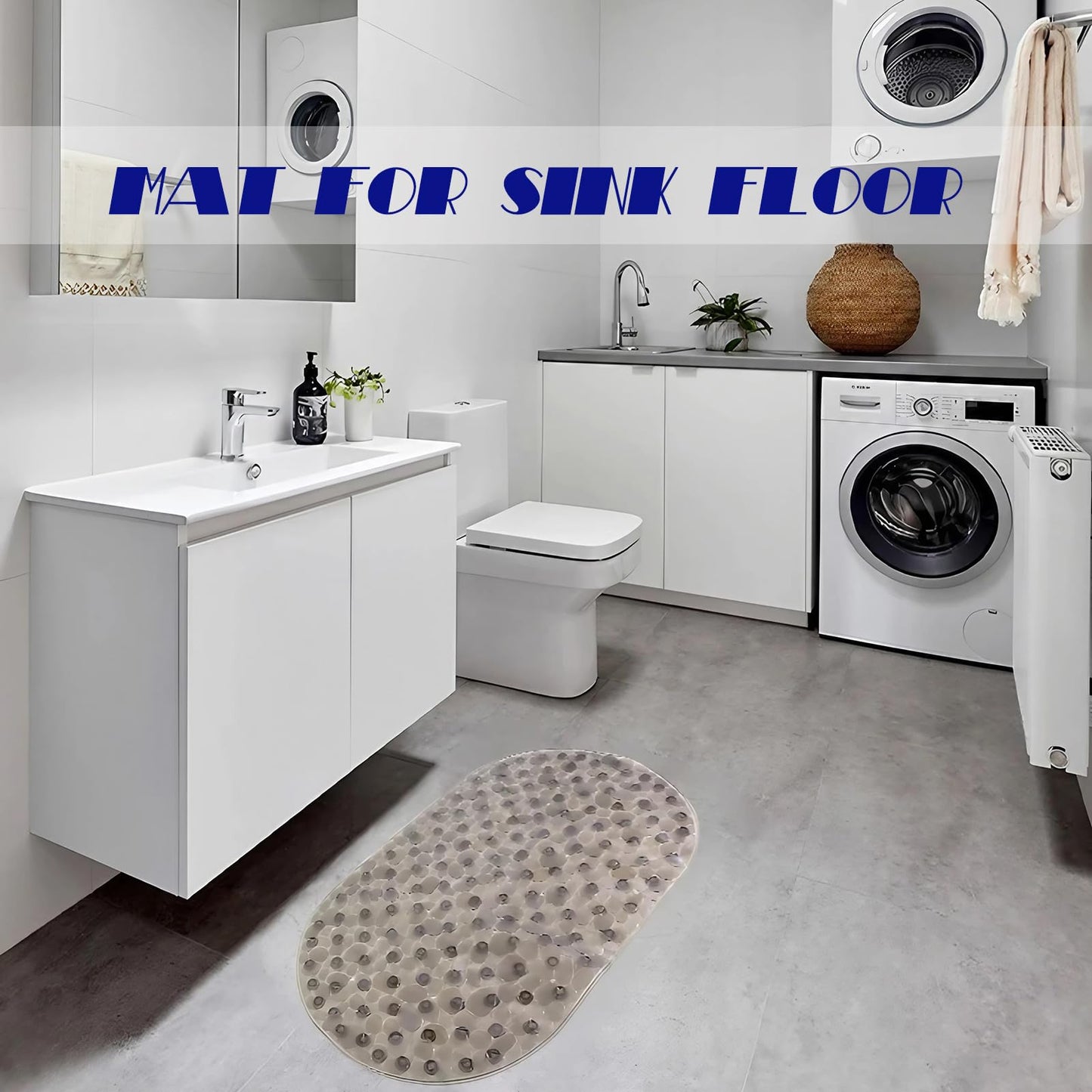 Anti-Slip Bathtub Mats Shower Bathroom Pad Floor Long Mat,Stone Texture Design with Large Suction Cup Bath Tub/Shower Room/Shower Safety Mats,BPA Free for Kids Bath Rugs/Bath Accessories