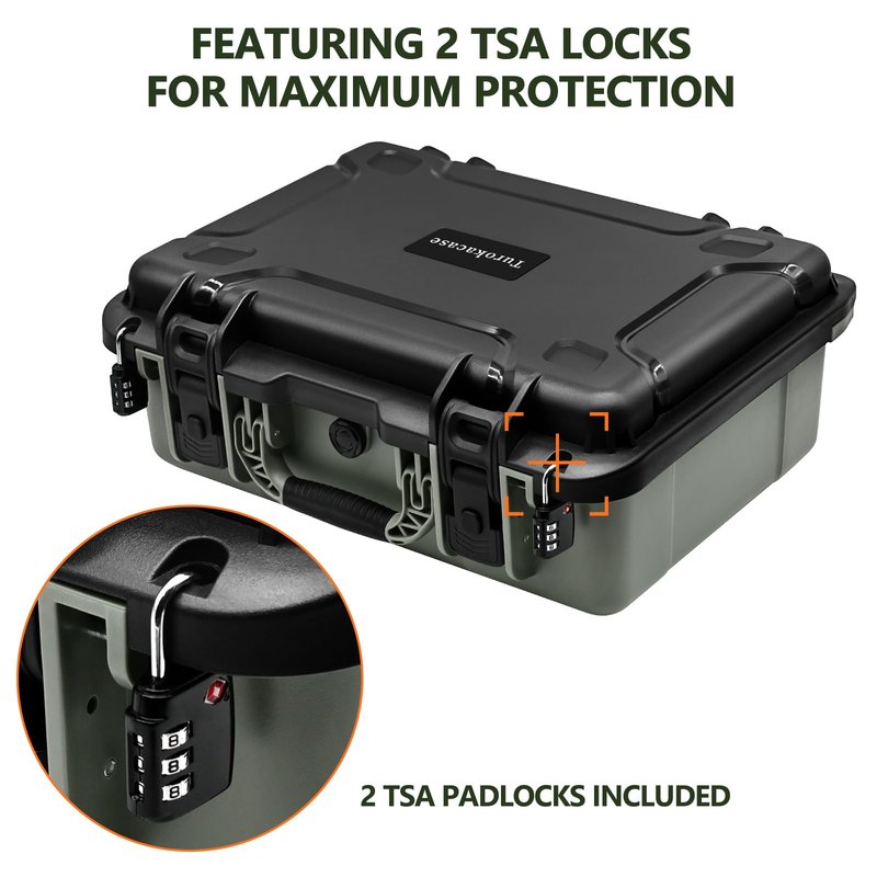 Turokacase Pistol Gun Case for Multiple Handguns – TSA Approved Travel Pistol Case with 2 TSA Locks, Pre-cut Heavy Duty Waterproof Hard Shell Gun Case with Silica Gel Canister