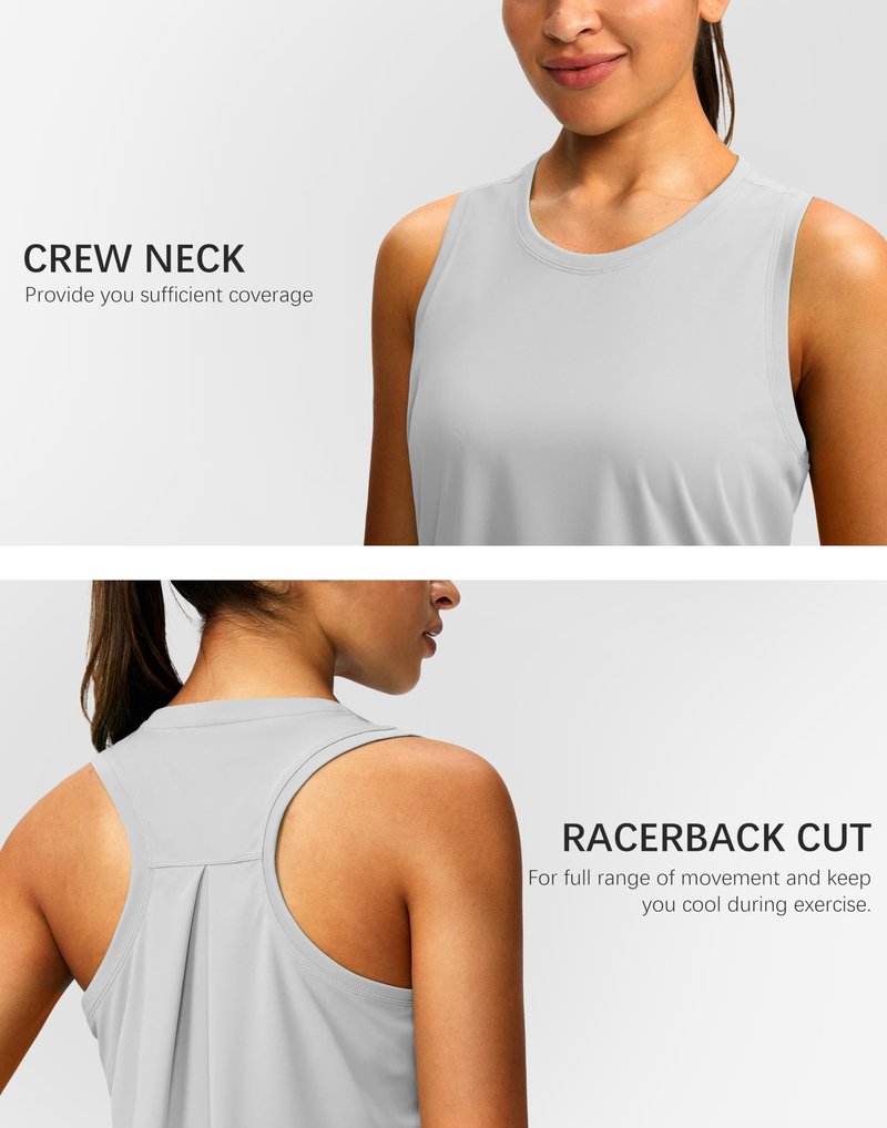 Women's Workout Tops Racerback Athletic Tank Tops Sleeveless Loose Fit Yoga Running Gym Shirts for Women(Silver Mist,L)
