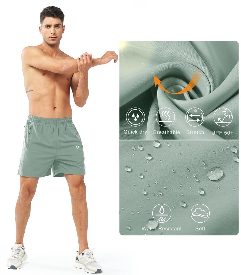 NORTHYARD Men's Athletic Running Shorts Gym Workout 7"/9"/5" Quick Dry Lightweight Sports Basketball Tennis 3 Zipper Pockets LODENFROST-5inch L