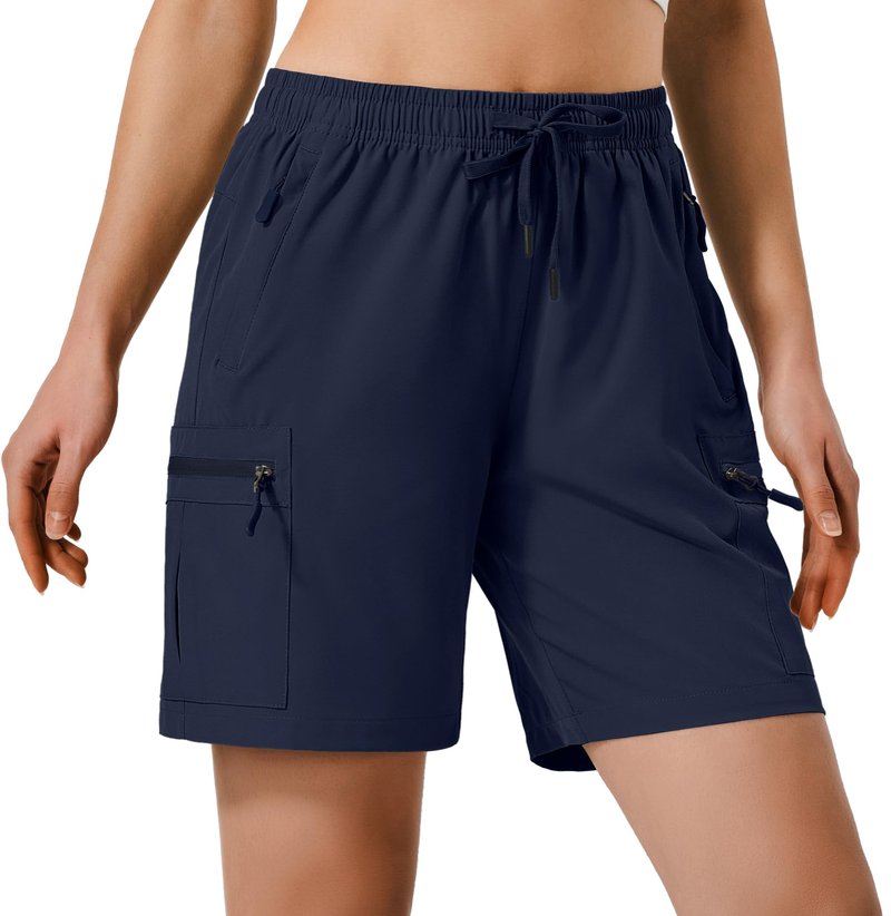 Hugut Women's Lightweight Hiking Cargo Shorts Quick Dry Athletic Shorts Camping Travel Golf Zipper Pockets Water Resistant Navy