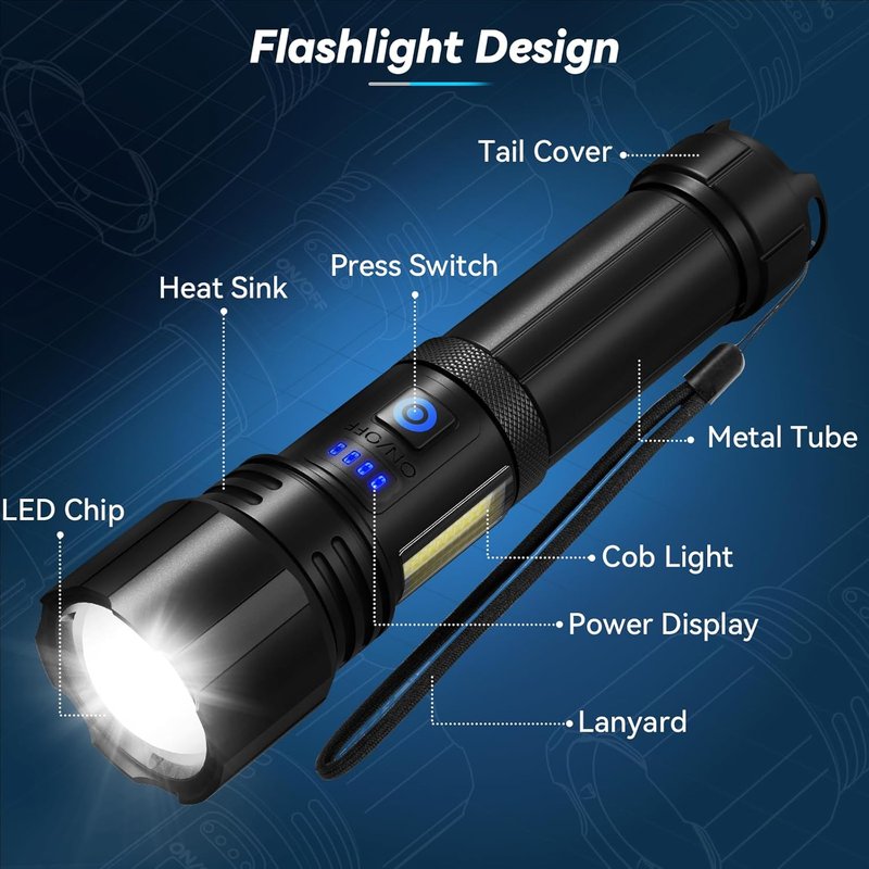 Rechargeable LED Flashlight - 99,000 LM Super Bright High Lumens | Waterproof Handheld Flashlights (2 Pack)