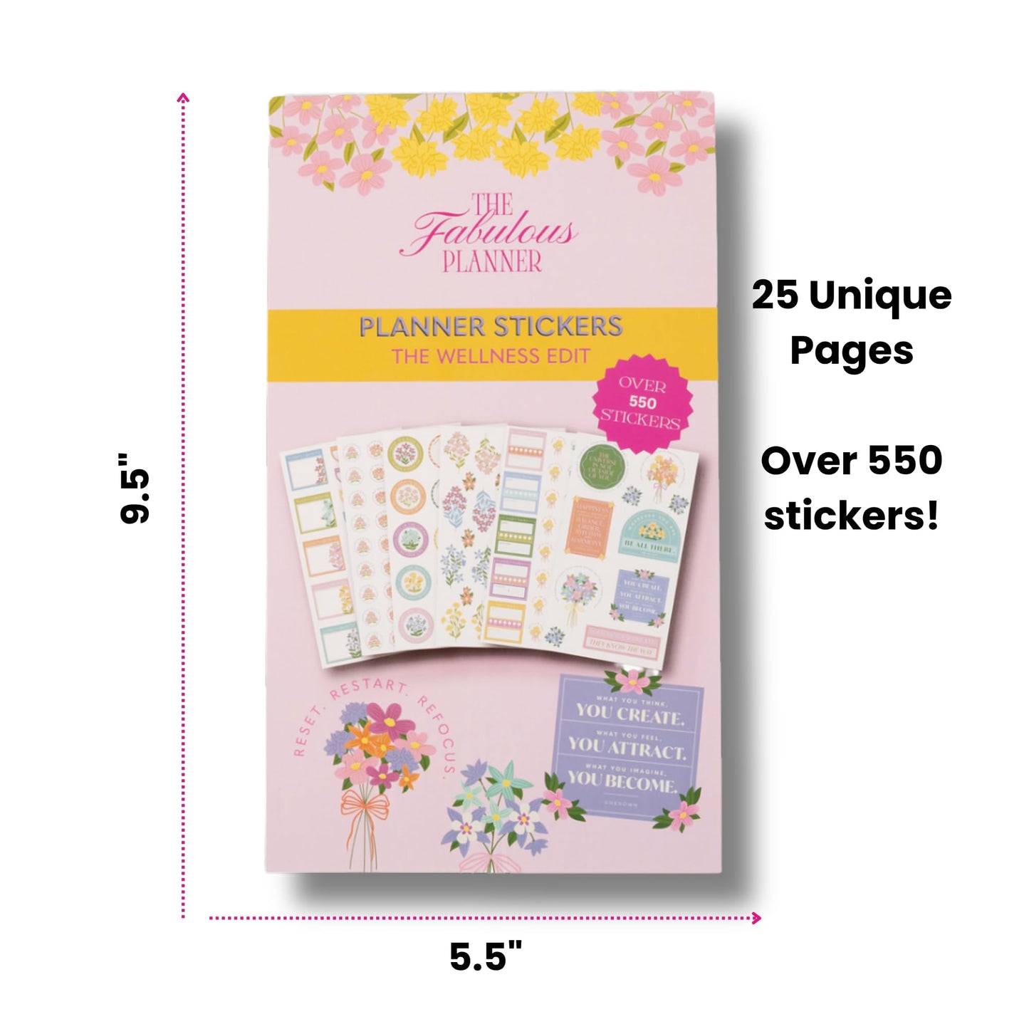 Wellness Sticker Book for Planners — 25 Sheets, 550+ Stickers | Habit Trackers, Motivational Quotes, Gratitude & Goal Trackers, Florals & Decor| Stickers for Planners, Journals & Scrapbooks