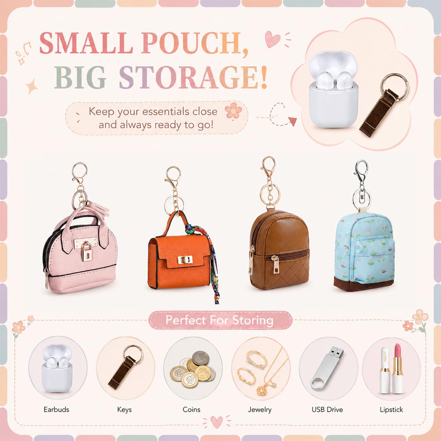 Hsei 12 Pcs Mini Backpack Keychain Small Coin Purses for Women Tiny Cute Makeup Bag with Keychain, Mini Pocket Tote Handbag Bag Charm Change Pouch Lipstick Card Holder Organizer Gift (Elegant)
