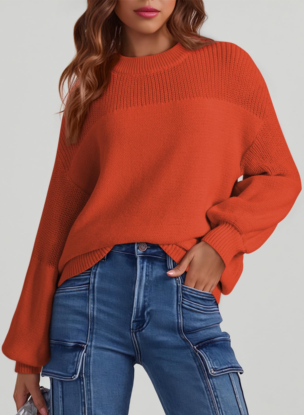Dokotoo Women's Casual Long Sleeve Sweaters Loose Crewneck Knit Solid Pullover Sweater Jumper Tops