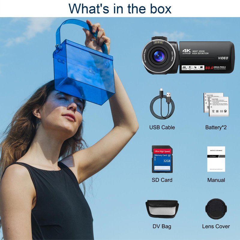 Peryoua 4K HD 80MP Camcorder Video Camera 18X Digital Zoom 3.0 IPS Screen Vlogging Camera for YouTube IR Night Vision Video Recorder with 32GB SD Card, 2 Batteries, Remote Control and Microphone