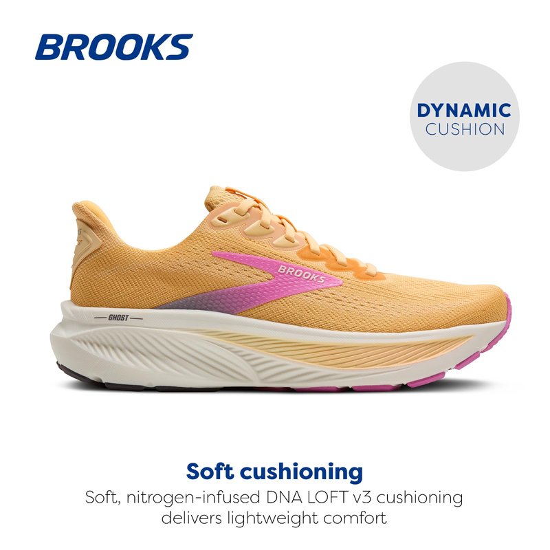 Brooks Women’s Ghost 17 Neutral Running Shoe - Apricot/Grey/Pink - 8 Medium
