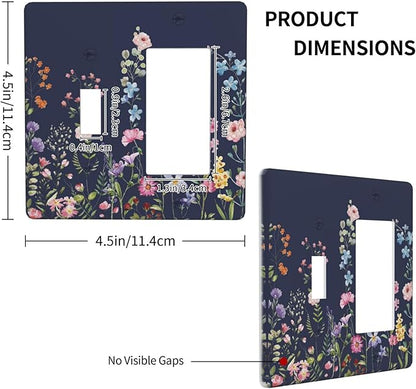 Rustic Wild Floral Darkground Vintage Watercolor Flower 2 Gang Single Toggle Rocker Combination Light Switch Cover Decorative Wall Plate Cover Electrical Faceplate Switchplate for Bedroom