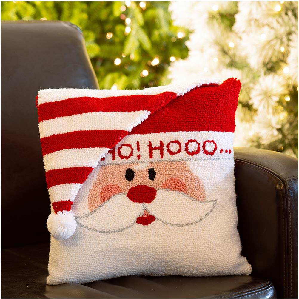 Glitzhome Hooked Merry Christmas 3D Santa Throw Pillow Filled Cushion Sofa Decorative Pillow 14" L x 14" W