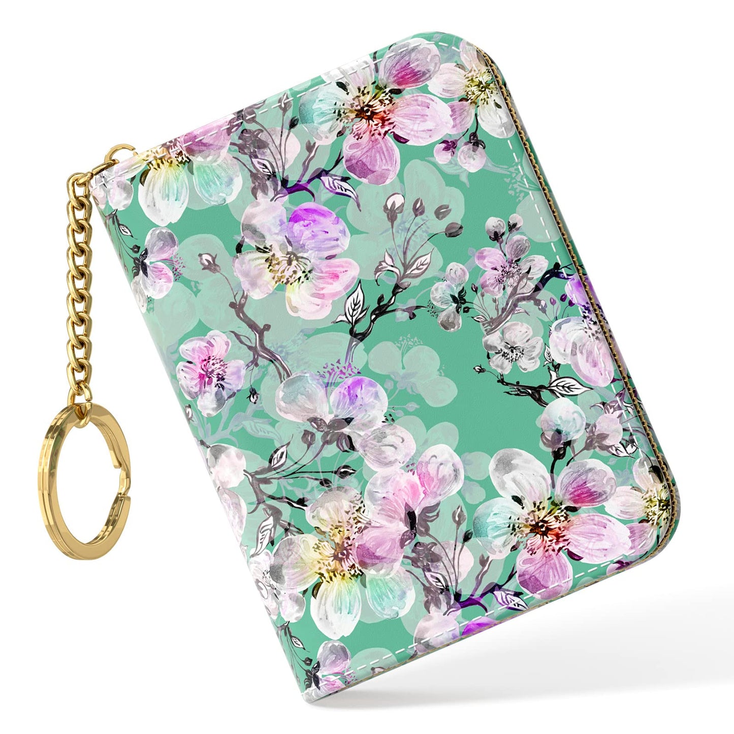 Nipichsha Women's Small RFID Blocking Credit Card Wallet, Plum Flower, Leather, Slim and Compact Size, 12-Slot with Privacy Protection
