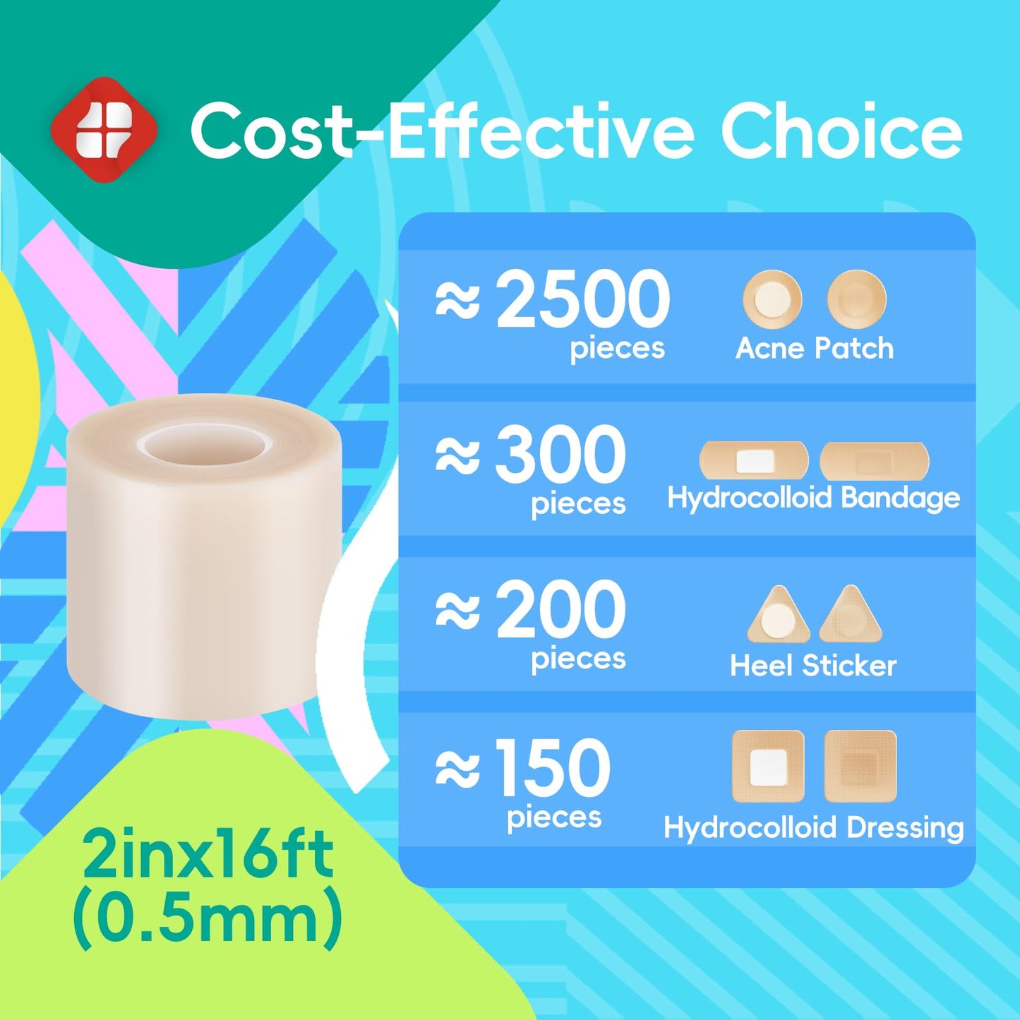 LIFARA Hydrocolloid Roll for Wound Care - Cut-to-Size, Hydrocolloid Patch Bandages with Self-Adhesive, Ultra Absorbent & Waterproof, First Aid Kit Essential (11.8mil/ 0.3mm Thickness, 2in*16ft)
