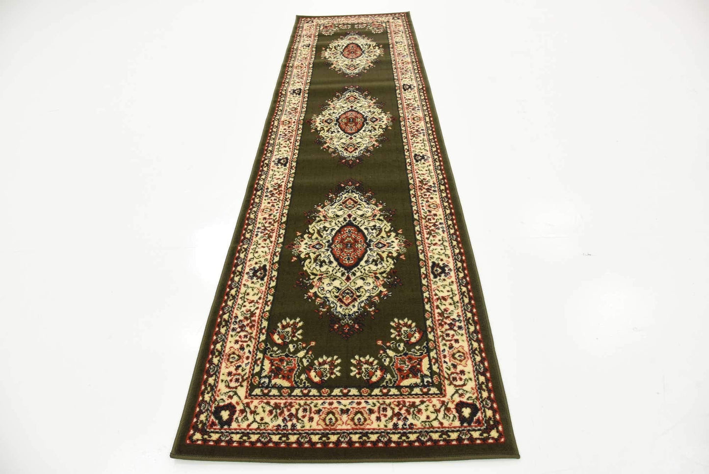 Unique Loom Reza Collection Traditional Persian Style Area Rug, 2 ft 7 in x 10 ft, Olive/Ivory