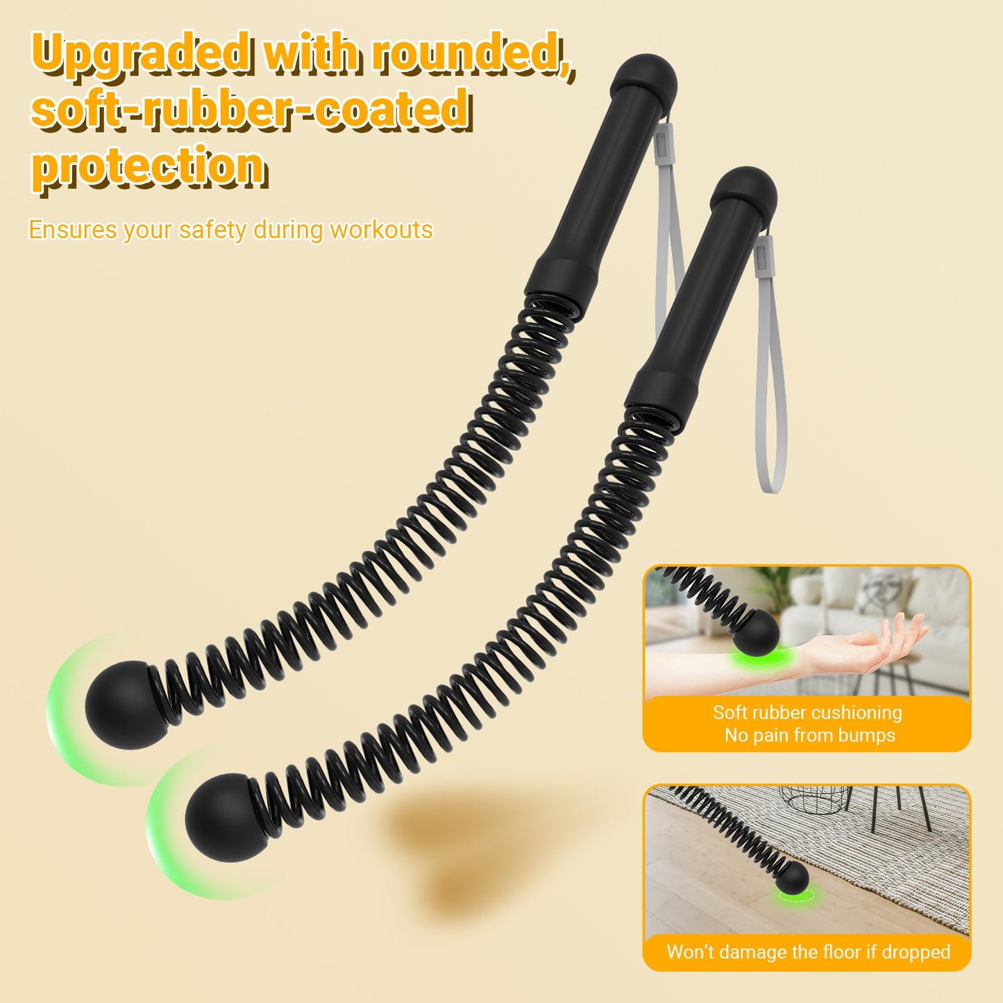 Upgrade Weighted Ropeless Battle Ropes, Workout Exercise Rope for Strength Building, Heavy Duty Quiet Portable Cordless Battle Ropes for Home & Gym, HIIT Aerobic Training for Men & Women Black