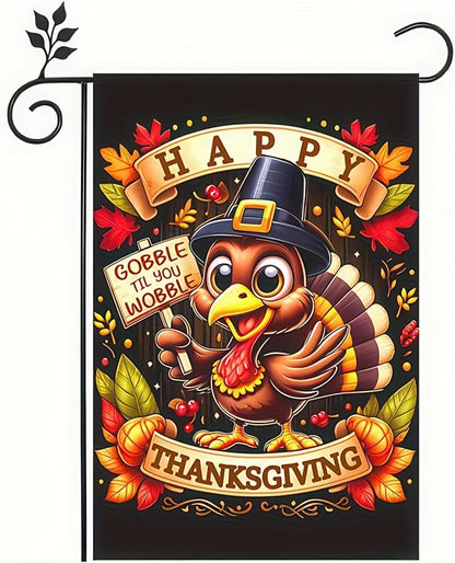 Thanksgiving Turkey Garden Flag Double Sided 12x18 Inch Happy Fall Pumpkin Leaves Yard Flag Autumn Harvest Outdoor Decoration Farmhouse Porch Lawn Banner Seasonal Holiday Home Decor
