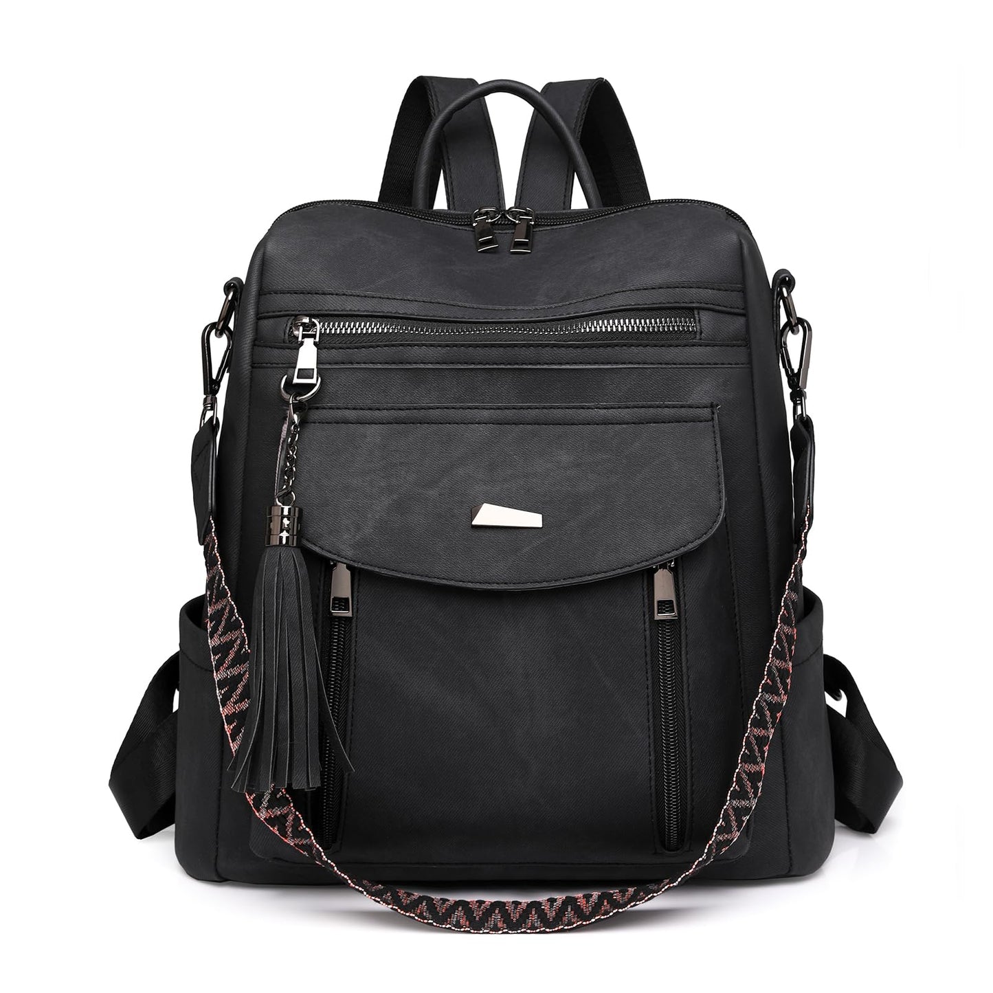 ROOSALANCE Backpack Purse for Women Pu Leather Backpack Fashion Ladies Shoulder Bag Handbags for Travel Daily Use, Black