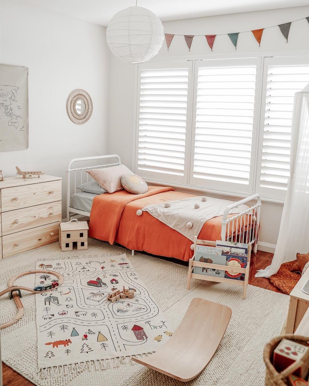 Hand-Woven Organic Cotton Kids Play Rug (59 x 35 inches) – City Road Map Design, Non-Toxic & Eco-Friendly Nursery Playroom Carpet, Soft Scandinavian Style Mat