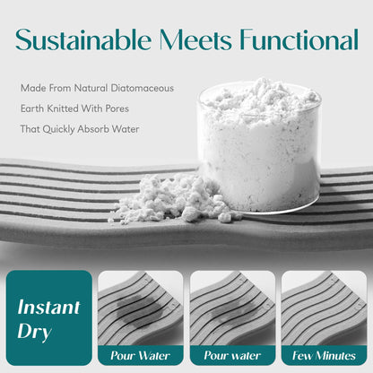 Water Absorbing Stone Tray for Sink, Diatomite Drying Stone for Kitchen Bathroom Counter, Decorative Raised-Feet Vanity Tray, Sink Caddy Organizer for Dish Soap & Sponge Holder [Grey, 12'' x 4'']