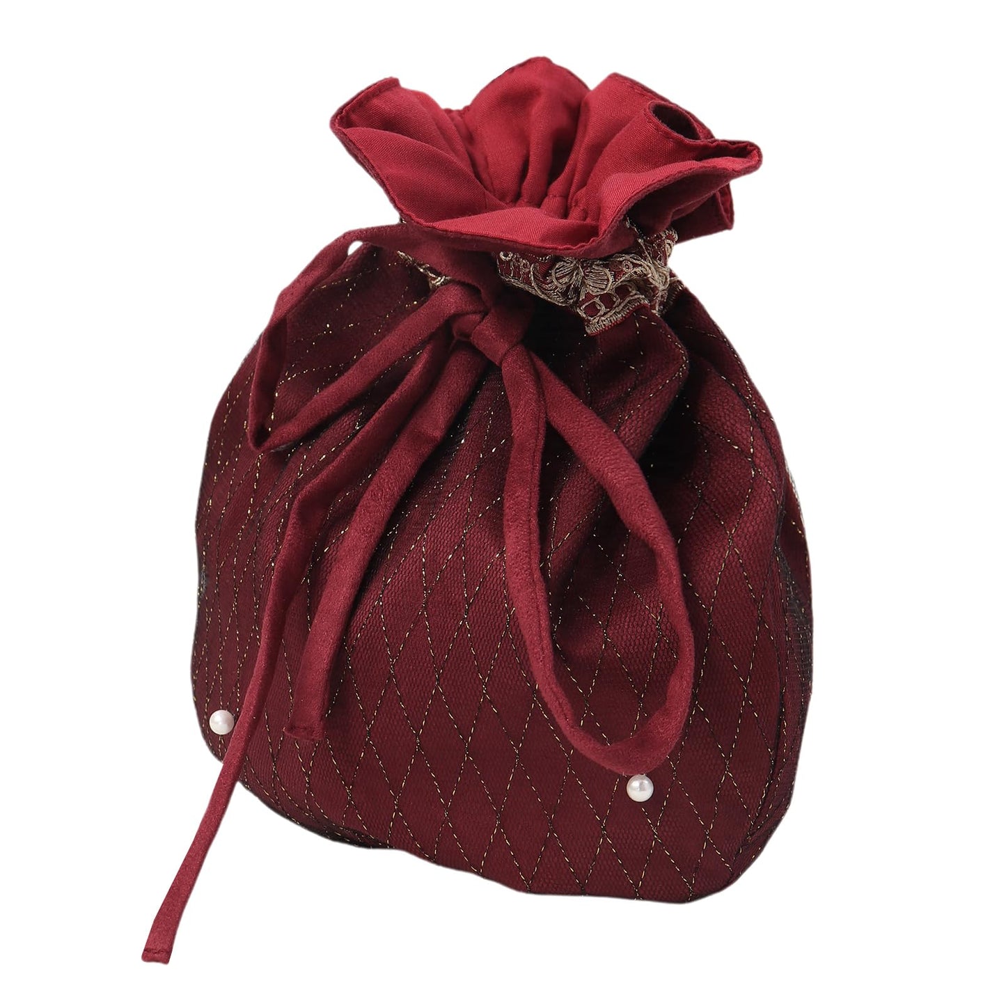 Medieval Velvet Pouch with Beads Drawstring Belt Purse Renaissance Waist Coin Bag for Ren Faire (Wine)