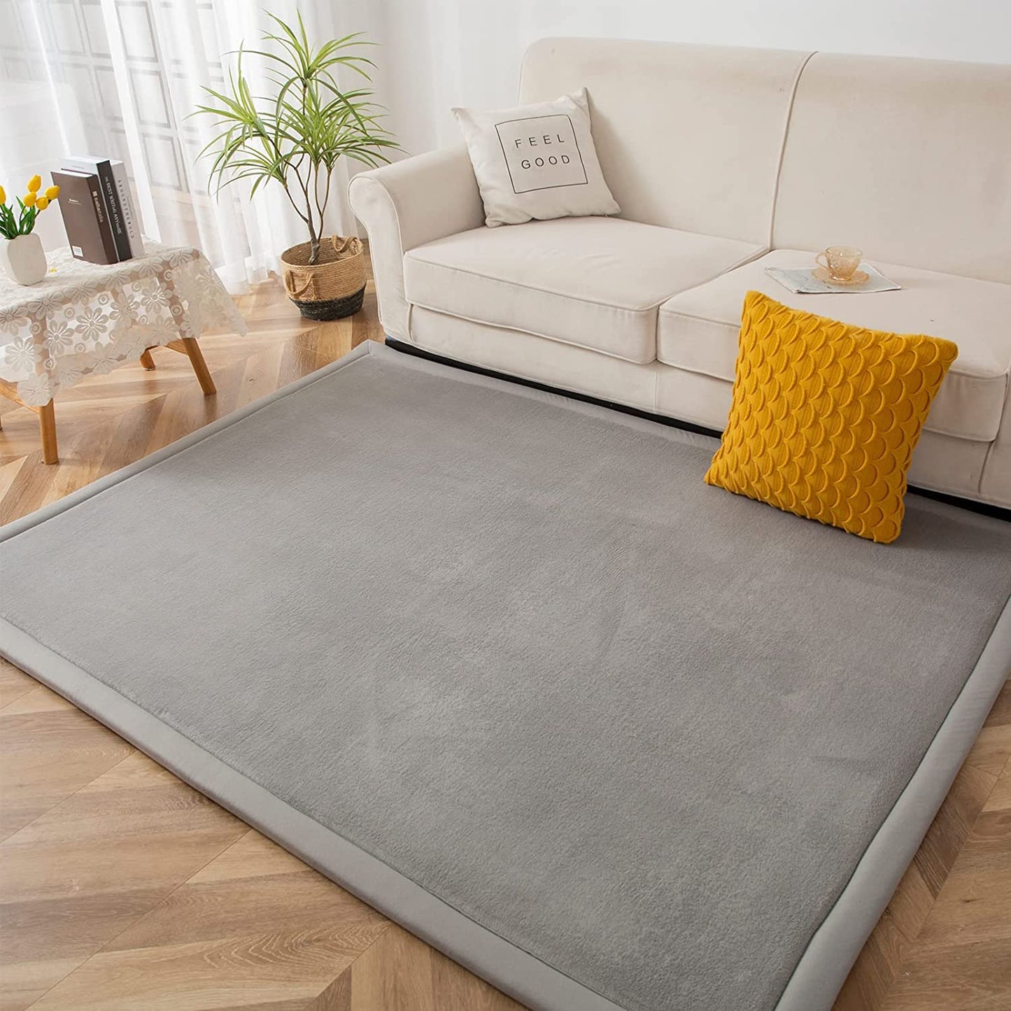 MAXYOYO Play Mat, 1.2" Thick Memory Foam Soft Padded Carpet with Non-Slip Backing, 3x5 ft Japanese Tatami Rug Living Room for Kids, Toddler, Children, Nusery(Grey)