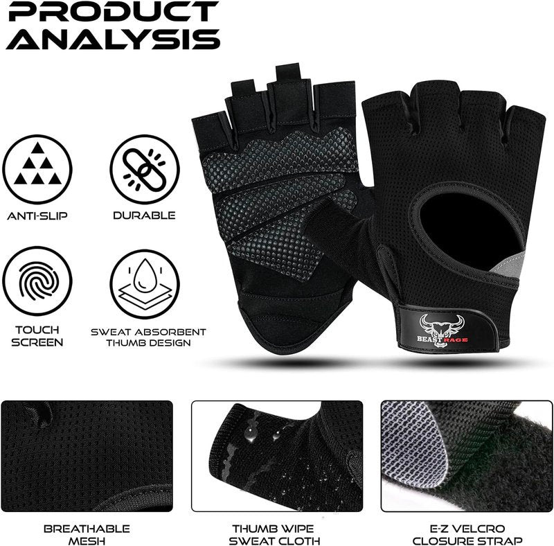 Fingerless Weight Lifting Gloves - Breathable Gym Gloves with Palm Protection for Men & Women | Ideal for Weightlifting, Cycling, and Training